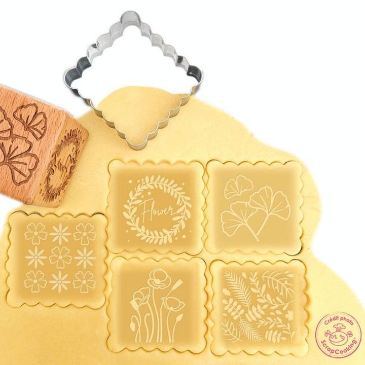 Tampon biscuit bois Flower + découpoir - ScrapCooking - Rougier et Plé