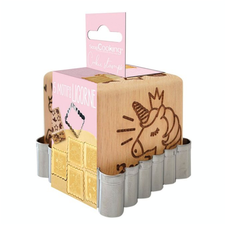 Tampon biscuit bois Licorne + découpoir - ScrapCooking - Rougier et Plé