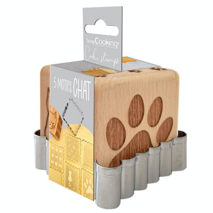 Tampon biscuit bois Chat + découpoir - ScrapCooking - Rougier et Plé