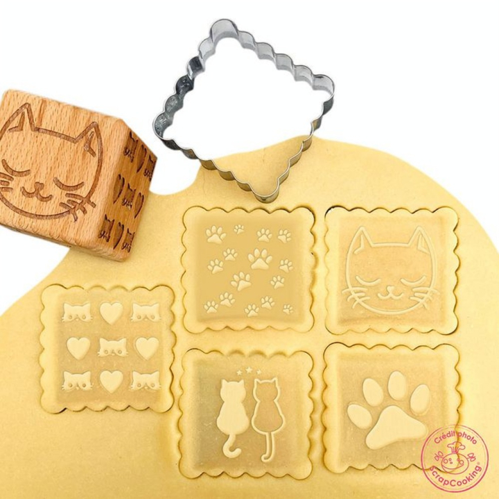 Tampon biscuit bois Chat + découpoir - ScrapCooking - Rougier et Plé