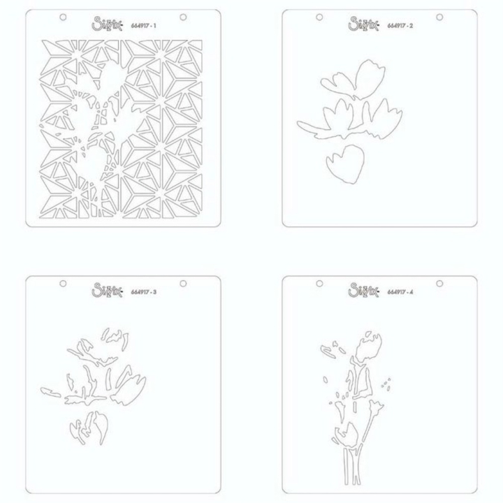 Pochoir à plusieurs couches Geo Flowers 12.5 x 12.5 cm - Sizzix - Rougier et Plé
