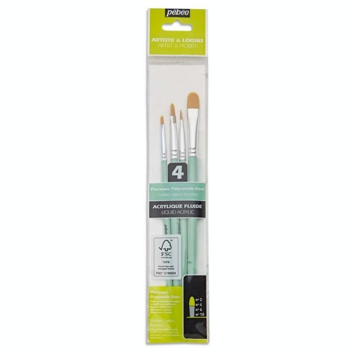 Pinceau court Synthétique 4 pcs Usé Bombé - Pébéo - Rougier et Plé