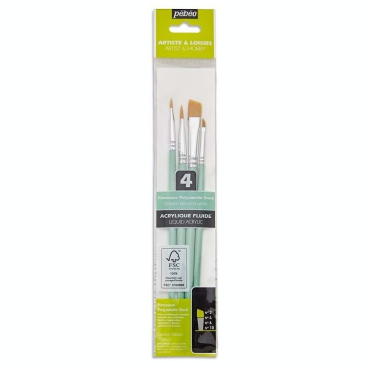 Pinceau court Synthétique 4 pcs Biseauté - Pébéo - Rougier et Plé