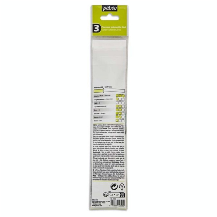 Pinceau court Synthétique 3 pcs Plat - Pébéo - Rougier et Plé