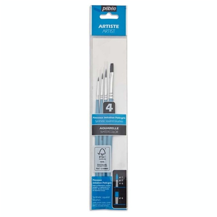 Pinceau Aquarelle Imitation Petit Gris 4 pcs Rond + Plat - Pébéo - Rougier et Plé