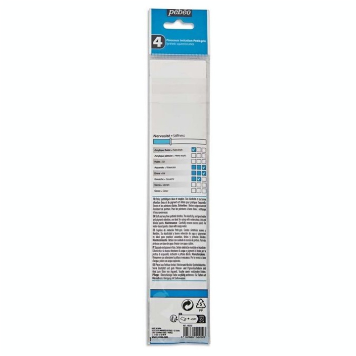 Pinceau Aquarelle Imitation Petit Gris 4 pcs Rond + Plat - Pébéo - Rougier et Plé