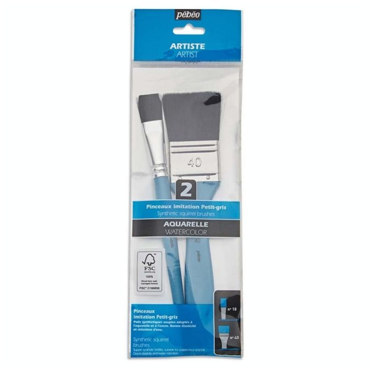 Pinceau Aquarelle Imitation Petit Gris 2 pcs Plat + Spalter - Pébéo - Rougier et Plé