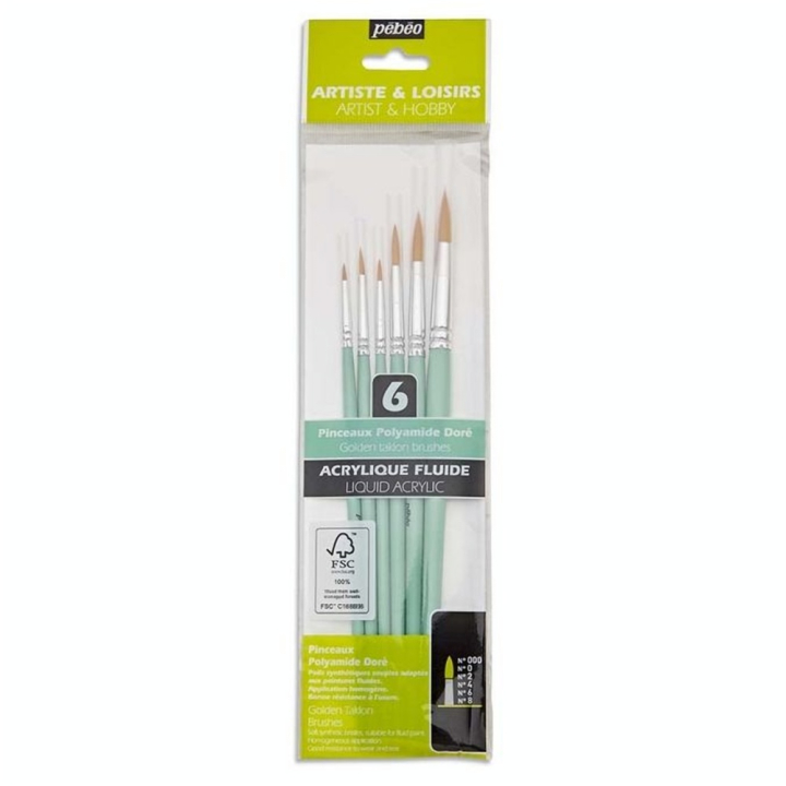 Pinceau court Synthétique Doré 6 pcs Rond - Pébéo - Rougier et Plé