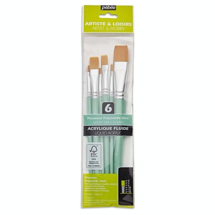 Pinceau court Synthétique 6 pcs Plat - Pébéo - Rougier et Plé