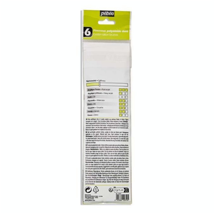 Pinceau court Synthétique 6 pcs Plat - Pébéo - Rougier et Plé