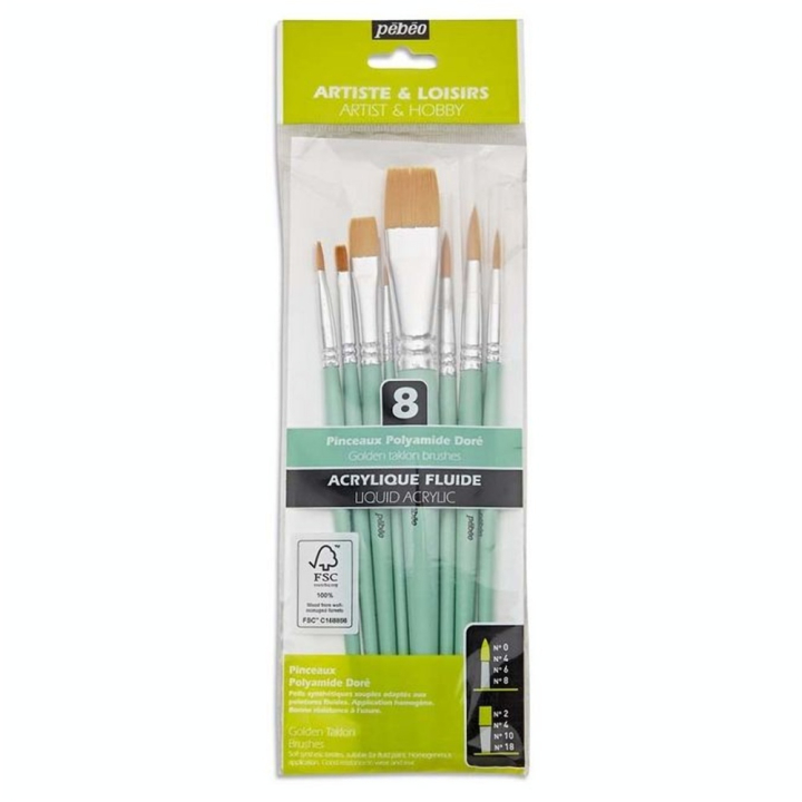 Pinceau court Synthétique 8 pcs Rond + Plat - Pébéo - Rougier et Plé