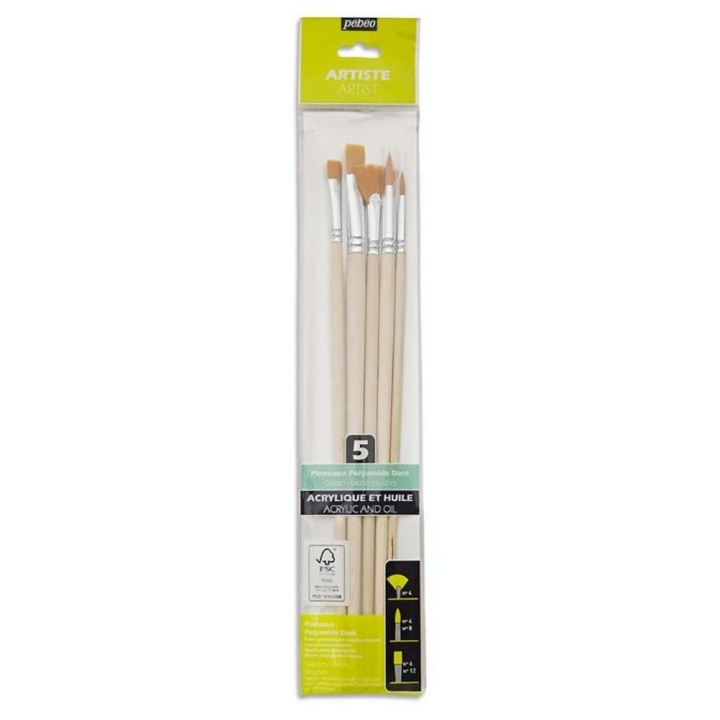 Pinceau long Synthétique 5 pcs Assortiment - Pébéo - Rougier et Plé