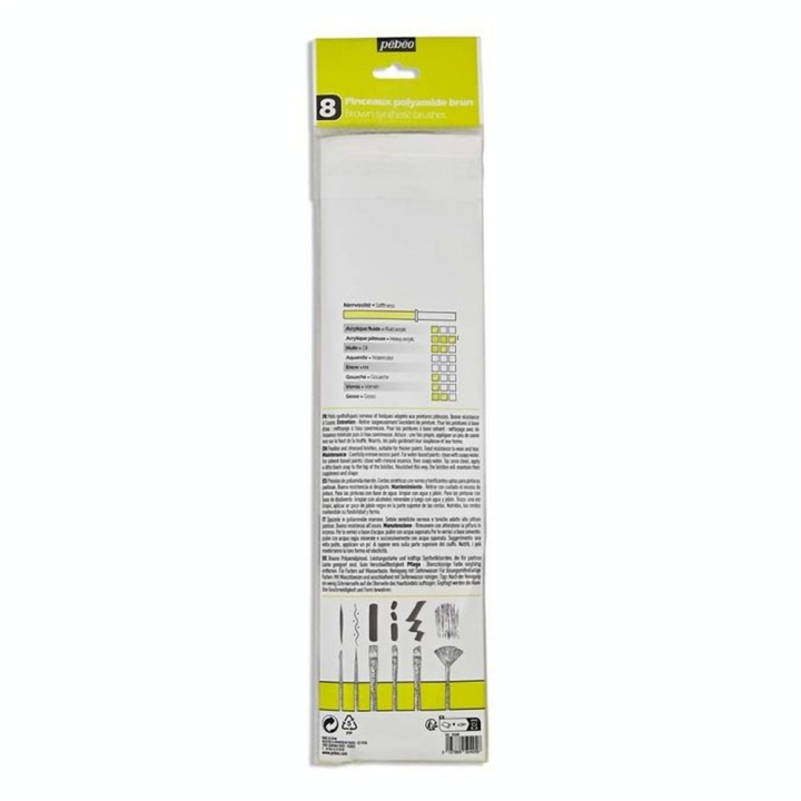 Pinceau long Synthétique Brun 8 pcs Plat + Rond - Pébéo - Rougier et Plé