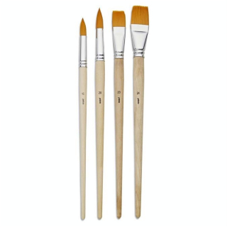 Pinceau long Synthétique Doré 4 pcs Plat + Rond - Pébéo - Rougier et Plé