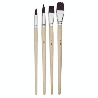 Pinceau long Synthétique Brun 4 pcs Plat + Rond - Pébéo - Rougier et Plé