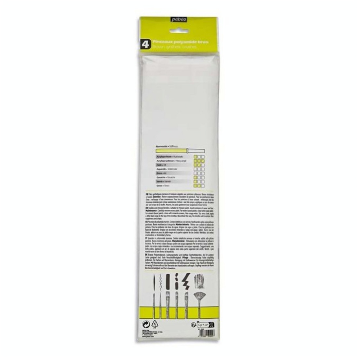 Pinceau long Synthétique Brun 4 pcs Plat + Rond - Pébéo - Rougier et Plé