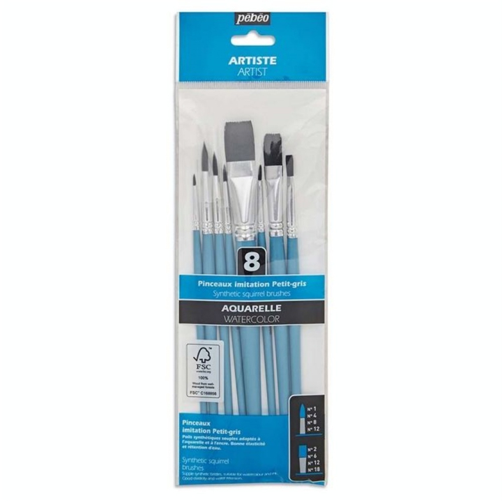 Pinceau Aquarelle Imitation Petit Gris 8 pcs Rond + Plat - Pébéo - Rougier et Plé