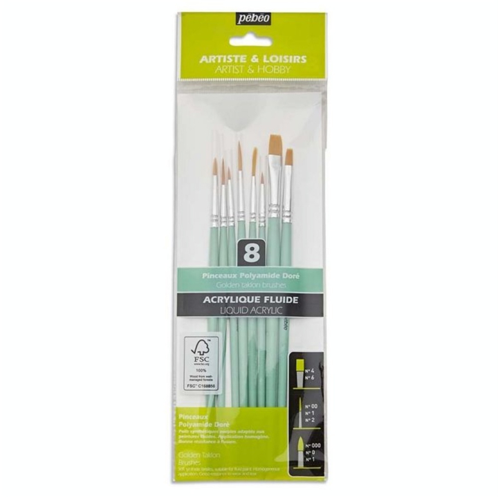 Pinceau court Synthétique Doré 8 pcs Assortiment - Pébéo - Rougier et Plé