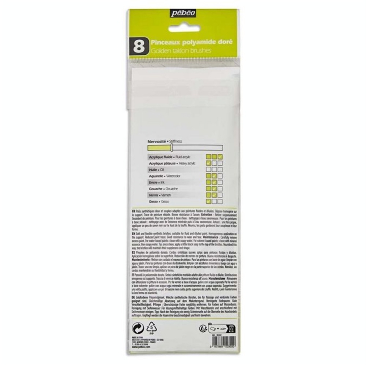 Pinceau court Synthétique Doré 8 pcs Assortiment - Pébéo - Rougier et Plé