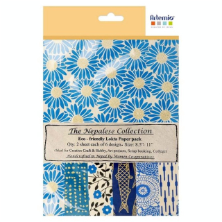 Papier népalais 28 x 21,5 cm 12 pcs Foil Bleu - Artemio - Rougier et Plé