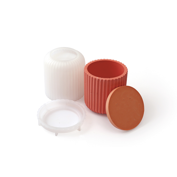 Moule en silicone ø 7,8 cm Pot nervuré + Couvercle - Jesmonite - Rougier et Plé