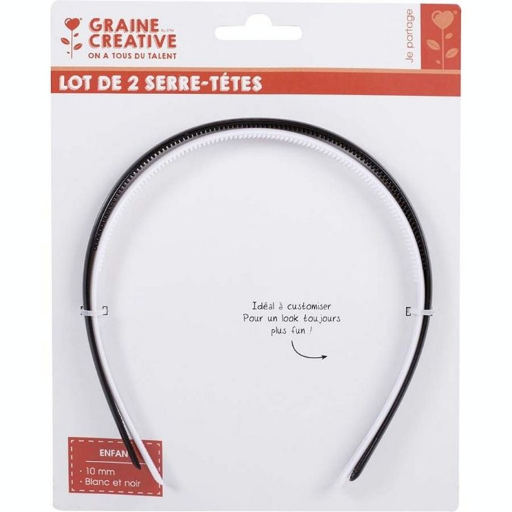 Serre-tête 1 cm 2 pcs Noir et Blanc - Graine Créative - Rougier et Plé