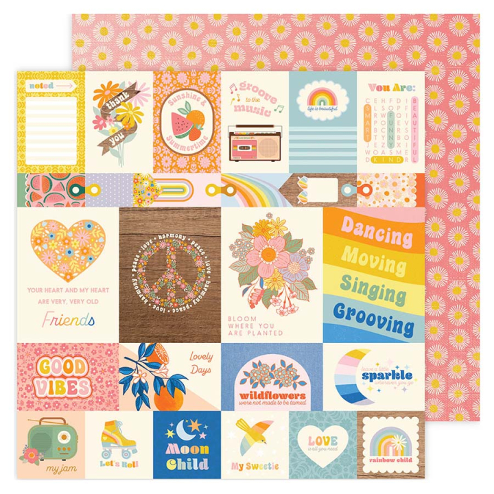 Papier imprimé 30,5 x 30,5 cm 180 g/m² Flower Child - My Jam - American Crafts - Rougier et Plé
