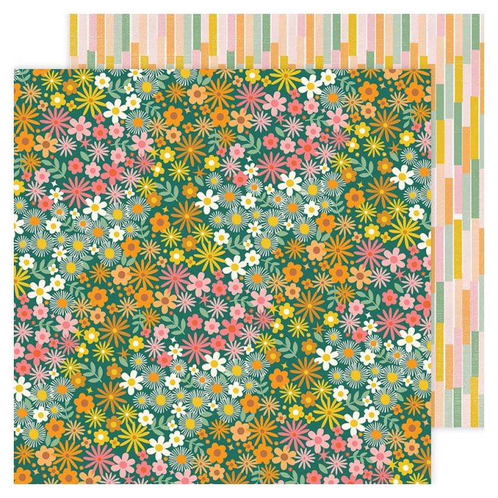 Papier imprimé 30,5 x 30,5 cm 180 g/m² Flower Child - Greenery - American Crafts - Rougier et Plé