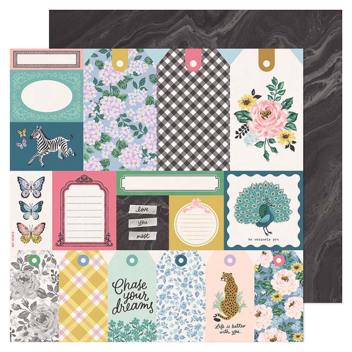 Papier imprimé 30,5 x 30,5 cm 180 g/m² Woodland Grove - Uniquely You - American Crafts - Rougier et Plé