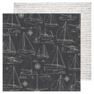 Papier imprimé 30,5 x 30,5 cm 180 g/m² Set Sail - Sailboats Black - Heidi Swapp - Rougier et Plé