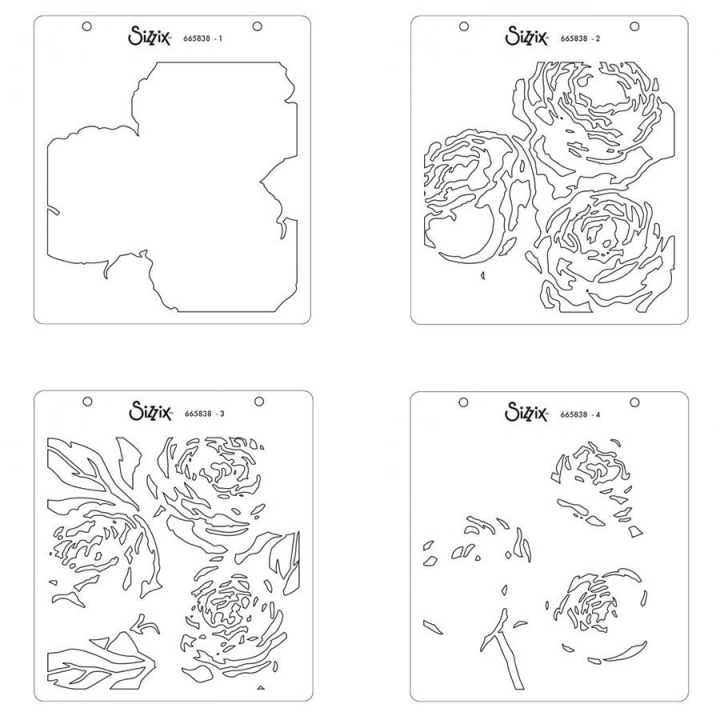 Pochoirs superposables 15 x 15 cm Pivoines 4 pcs - Sizzix - Rougier et Plé
