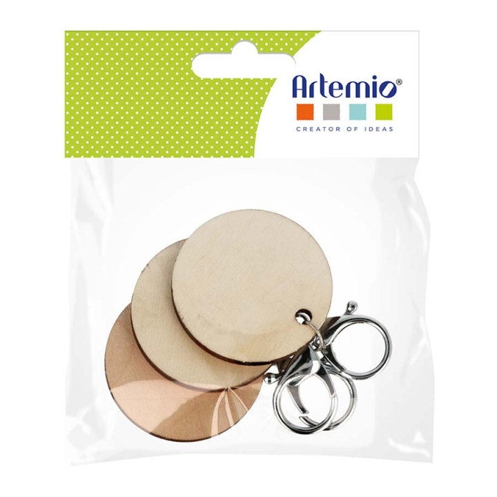 Porte-clés en bois Cercles 5 x 0,5 cm 3 pcs - Artemio - Rougier et Plé