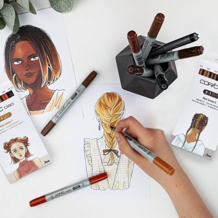 Marqueur Ciao 5 + 1 Teintes Cheveux 1 - Copic - Rougier et Plé