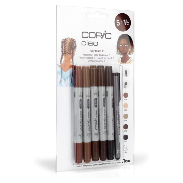 Marqueur Ciao 5 + 1 Teintes Cheveux 2 - Copic - Rougier et Plé