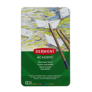 Crayon de couleur aquarellable Academy Boîte métal 12 pcs - Derwent - Rougier et Plé