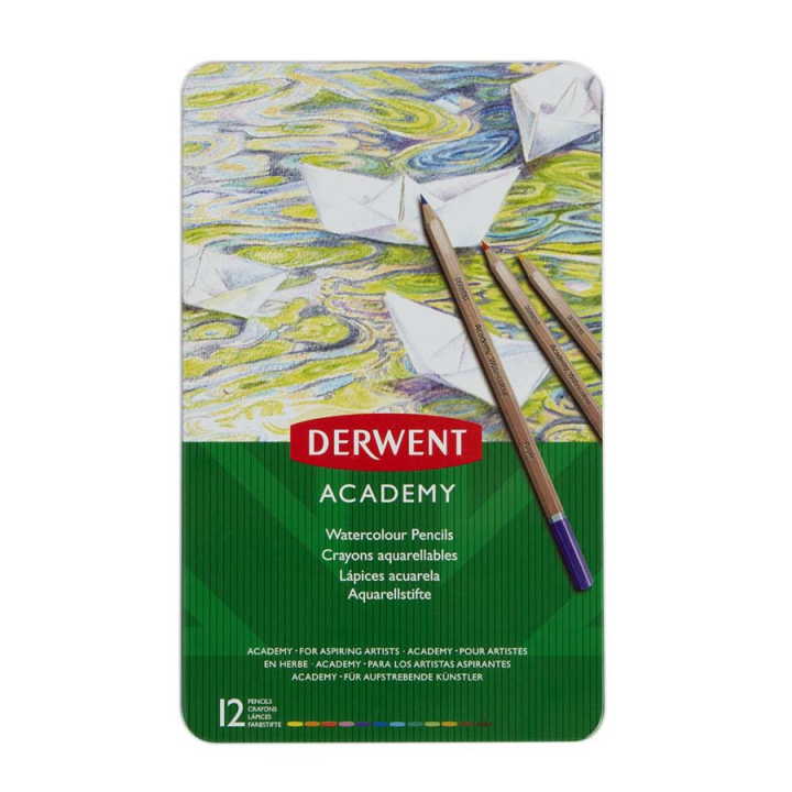 Crayon de couleur aquarellable Academy Boîte métal 12 pcs - Derwent - Rougier et Plé
