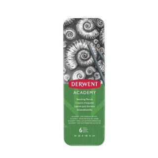 Crayon graphite Academy Boîte métal 6 pcs Esquisse - Derwent - Rougier et Plé