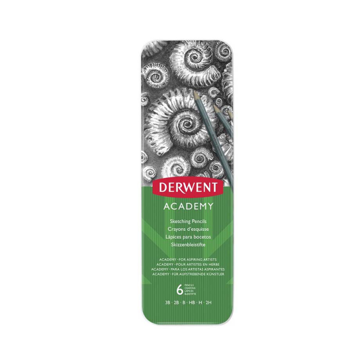 Crayon graphite Academy Boîte métal 6 pcs Esquisse - Derwent - Rougier et Plé