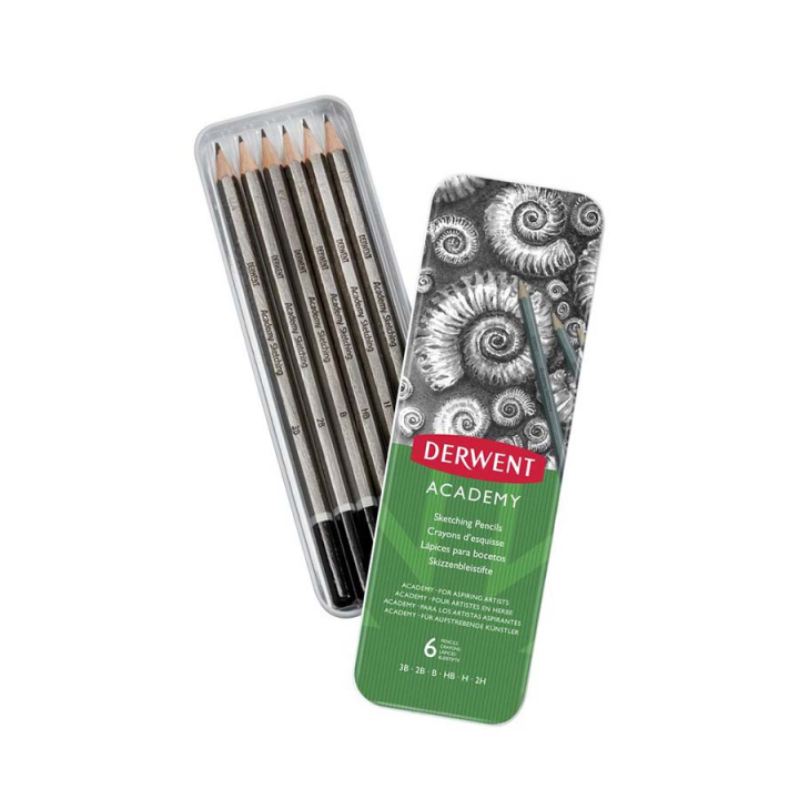 Crayon graphite Academy Boîte métal 6 pcs Esquisse - Derwent - Rougier et Plé