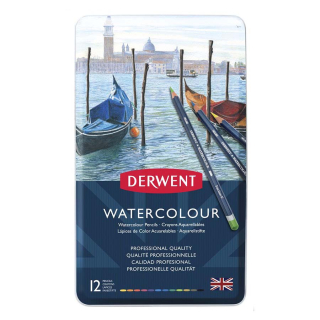 Crayon de couleur aquarellable Watercolour Boîte métal 12 pcs - Derwent - Rougier et Plé