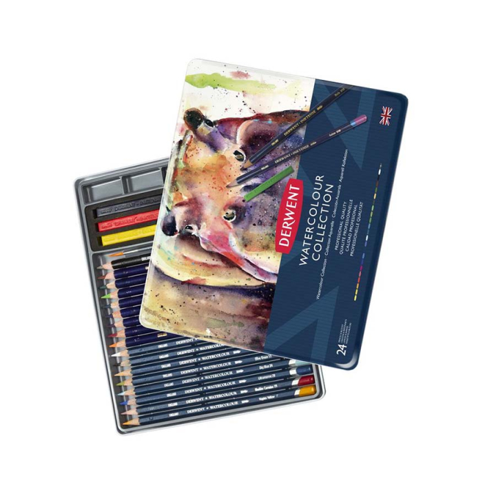 Crayon de couleur aquarellable Watercolour Collection Boîte métal 24 pcs - Derwent - Rougier et Plé
