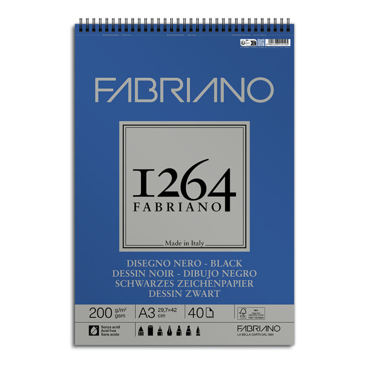 Bloc Papier Dessin 200 g/m² Noir - Fabriano - Rougier et Plé