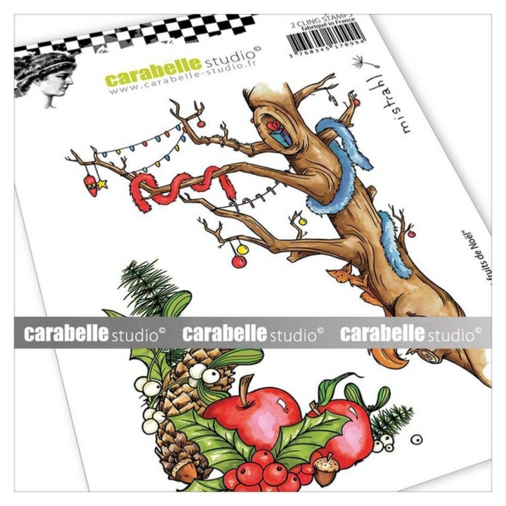 Tampon Cling 10,5 x 14,8 cm Arbre et fruits de Noël 2 pcs - Carabelle Studio - Rougier et Plé