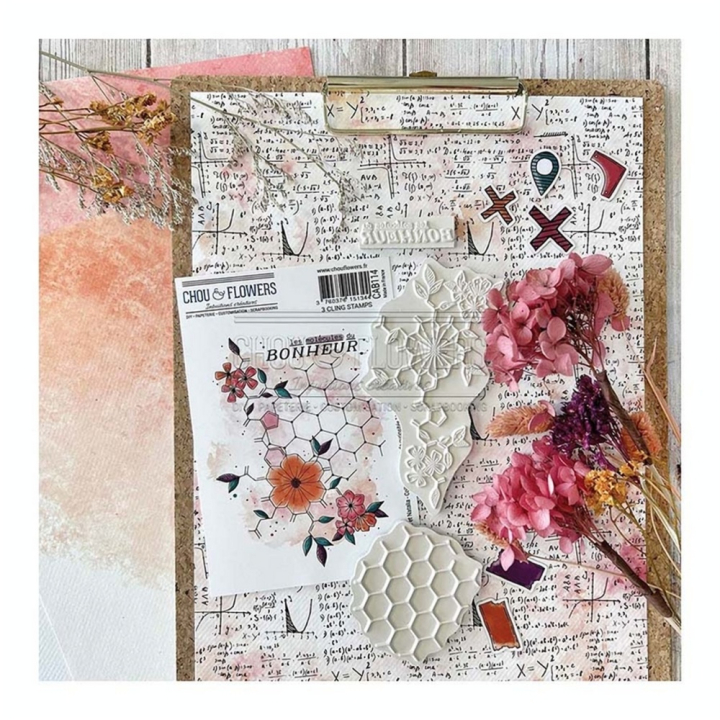 Tampons Cling 10 x 15 cm Les molécules du bonheur 3 pcs - Chou & Flowers - Rougier et Plé