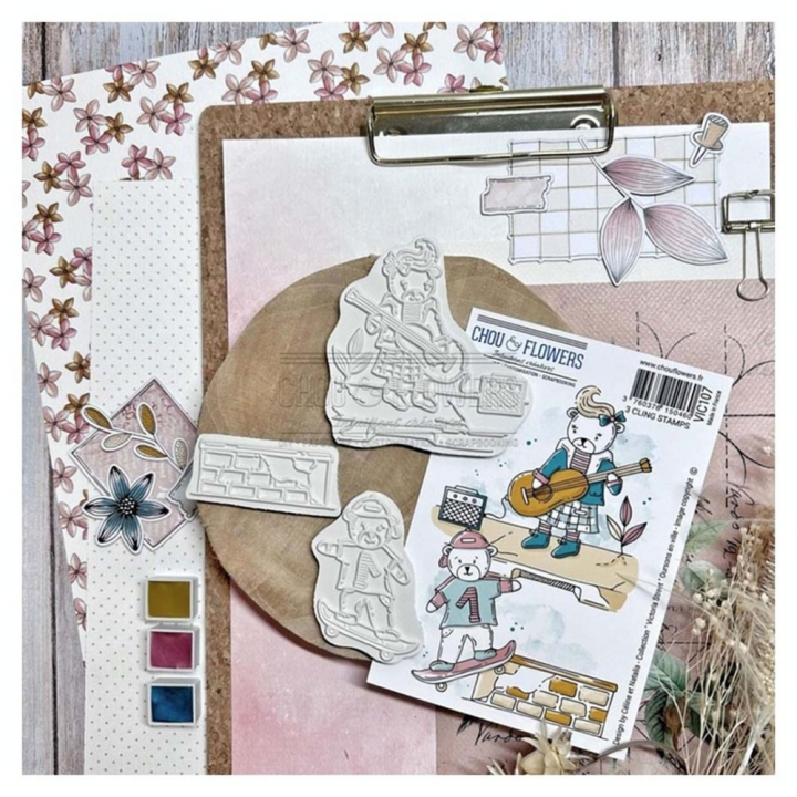 Tampons Cling 10 x 15 cm Oursons en ville 3 pcs - Chou & Flowers - Rougier et Plé