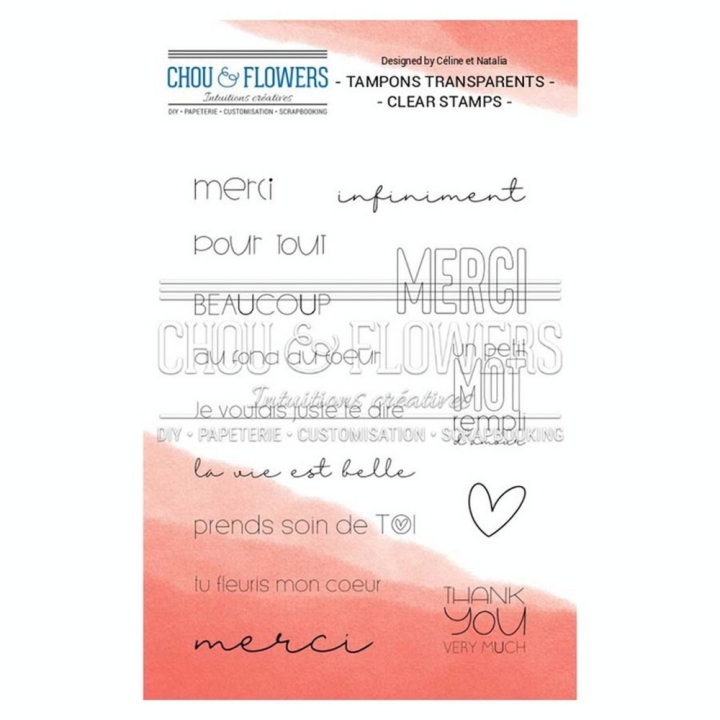 Tampons transparents Thank you  15 pcs - Chou & Flowers - Rougier et Plé