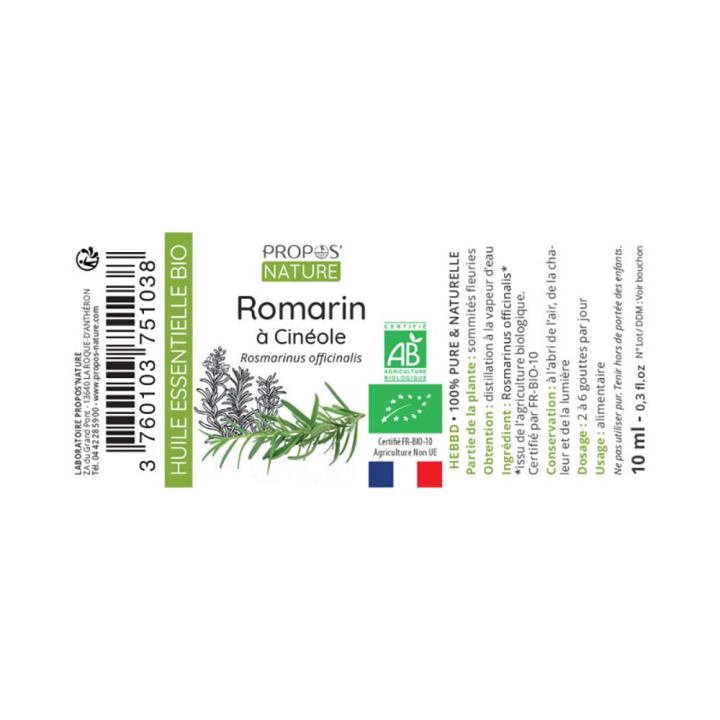 Huile essentielle Romarin à Cinéole Bio 10 ml - Joli'Essence - Rougier et Plé