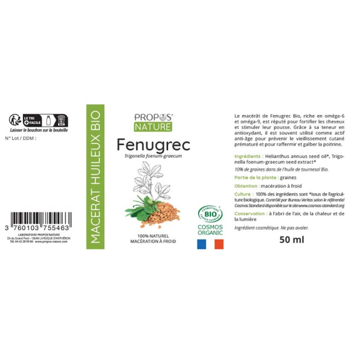 Huile végétale Fenugrec Bio 50 ml - Joli'Essence - Rougier et Plé