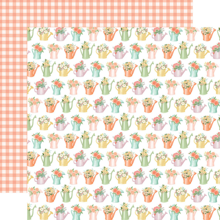 Here Comes Spring Papier imprimé Watering Can Bouquet - Echo Park - Rougier et Plé