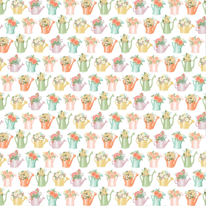 Here Comes Spring Papier imprimé Watering Can Bouquet - Echo Park - Rougier et Plé